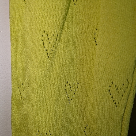 Zara Womens Top Medium Green Knit Long Sleeve Heart Pointelle‎ Pullover - Picture 2 of 7